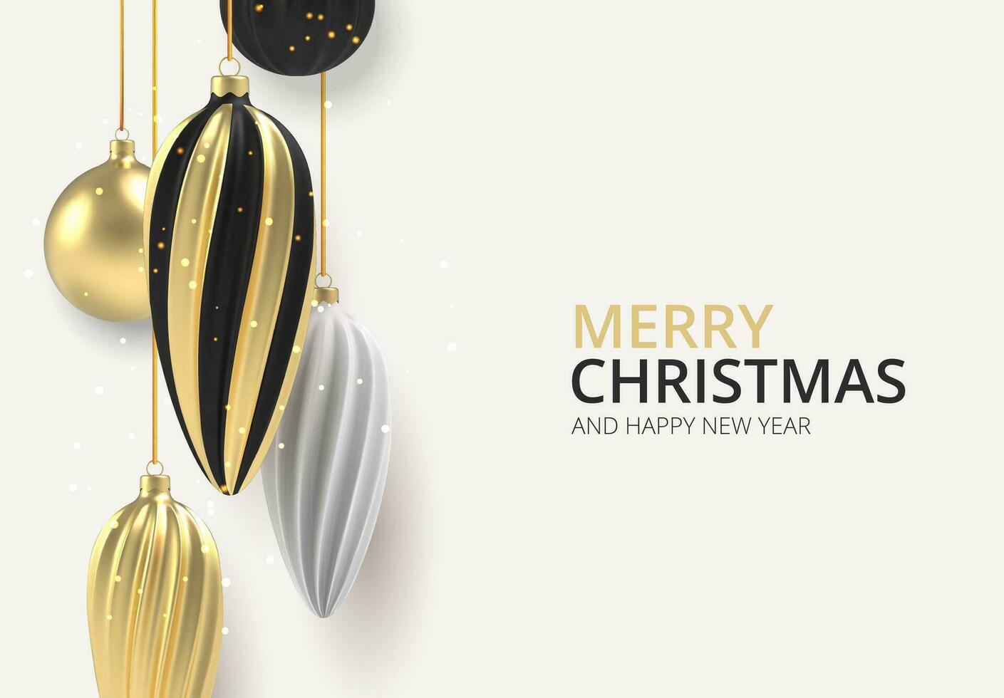 Xmas background Gold and black Christmas ball in realistic style on white background. Vector illustration.