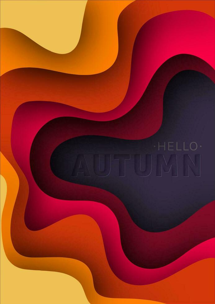 Autumn text greeting 3d paper art illustration. Text with stamping. Bright colorful halftone gradients. Design layout for banners presentations, flyers, posters and invitations. Vector illustration