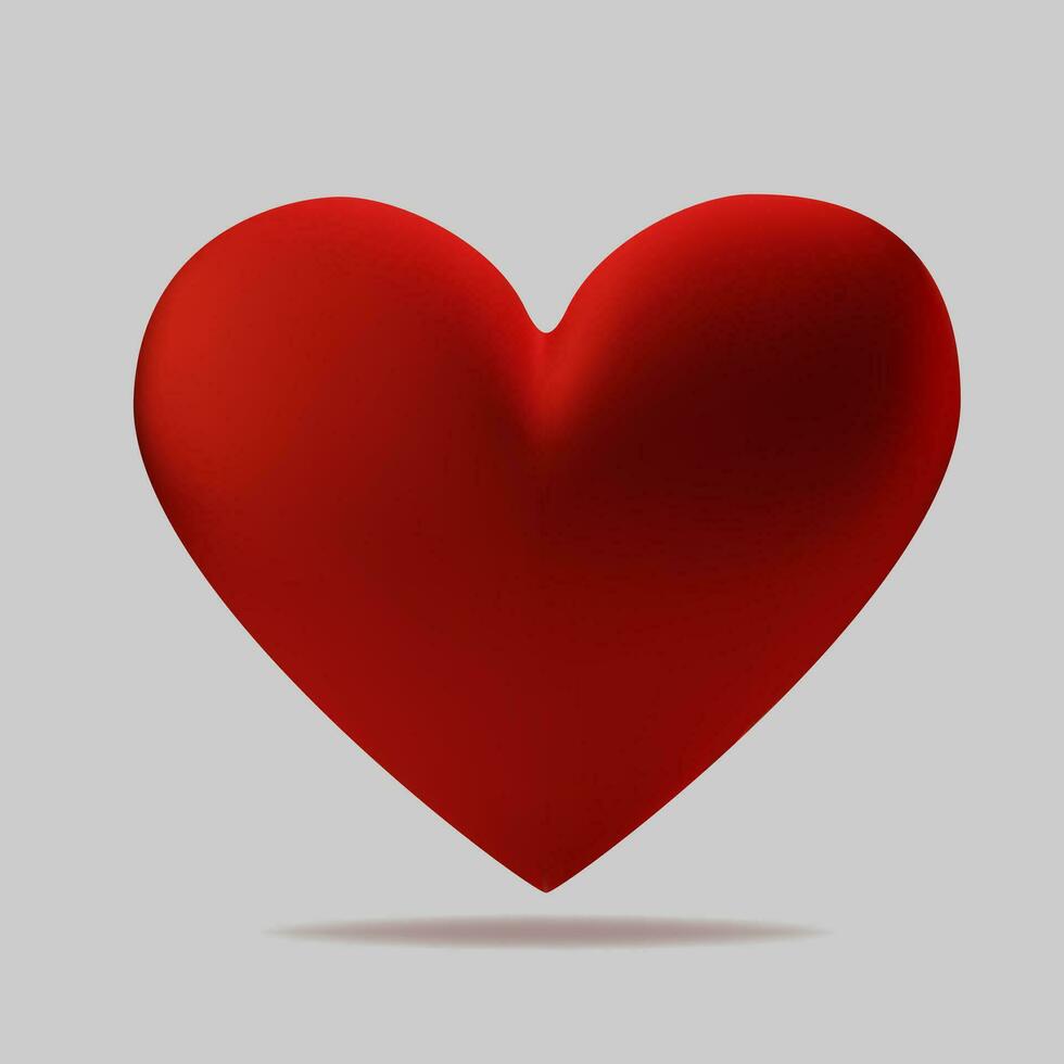 Realistic 3d red heart. Happy Valentines Day greeting card. Love and wedding. Graphic element for design. Vector illustration