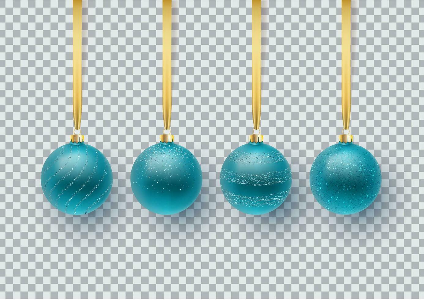 Set of blue Christmas ball, with an ornament and spangles. Isolated on white background. Vector illustration.