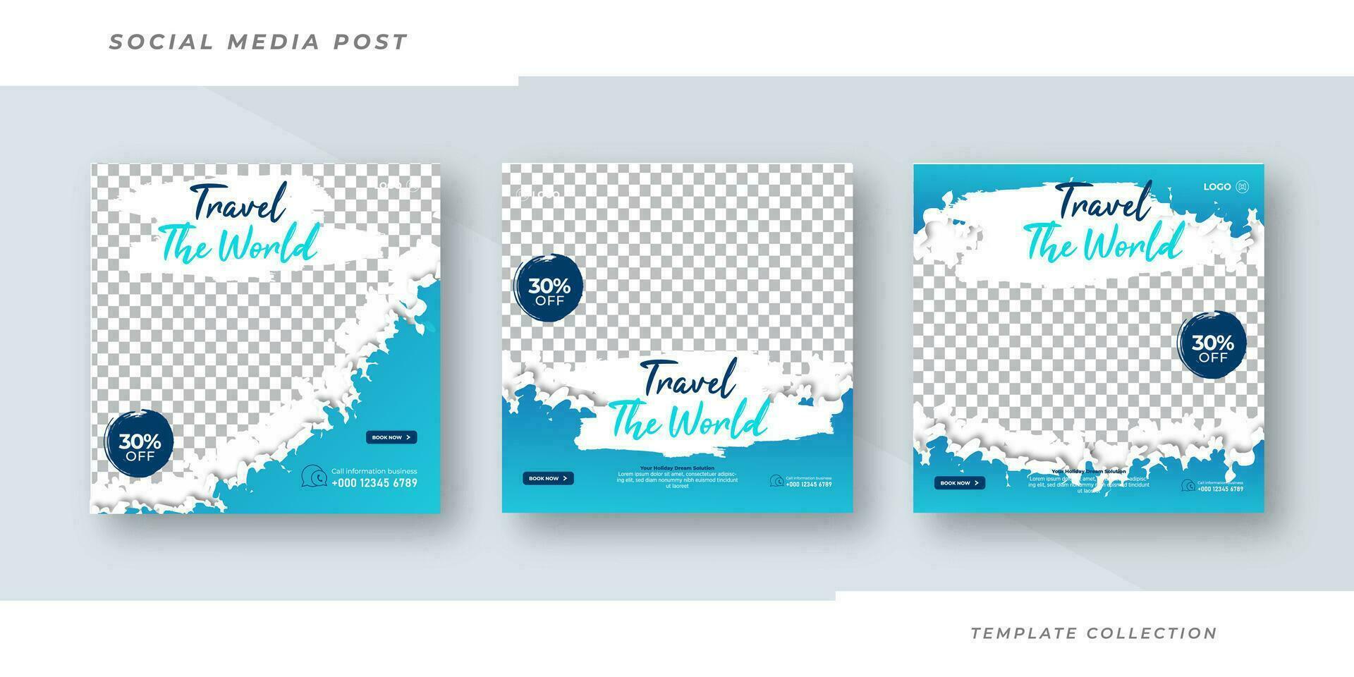 Travel the world flyer or poster for traveling agency business offer promotion. Holiday and tour advertisement banner design. Pro Vector