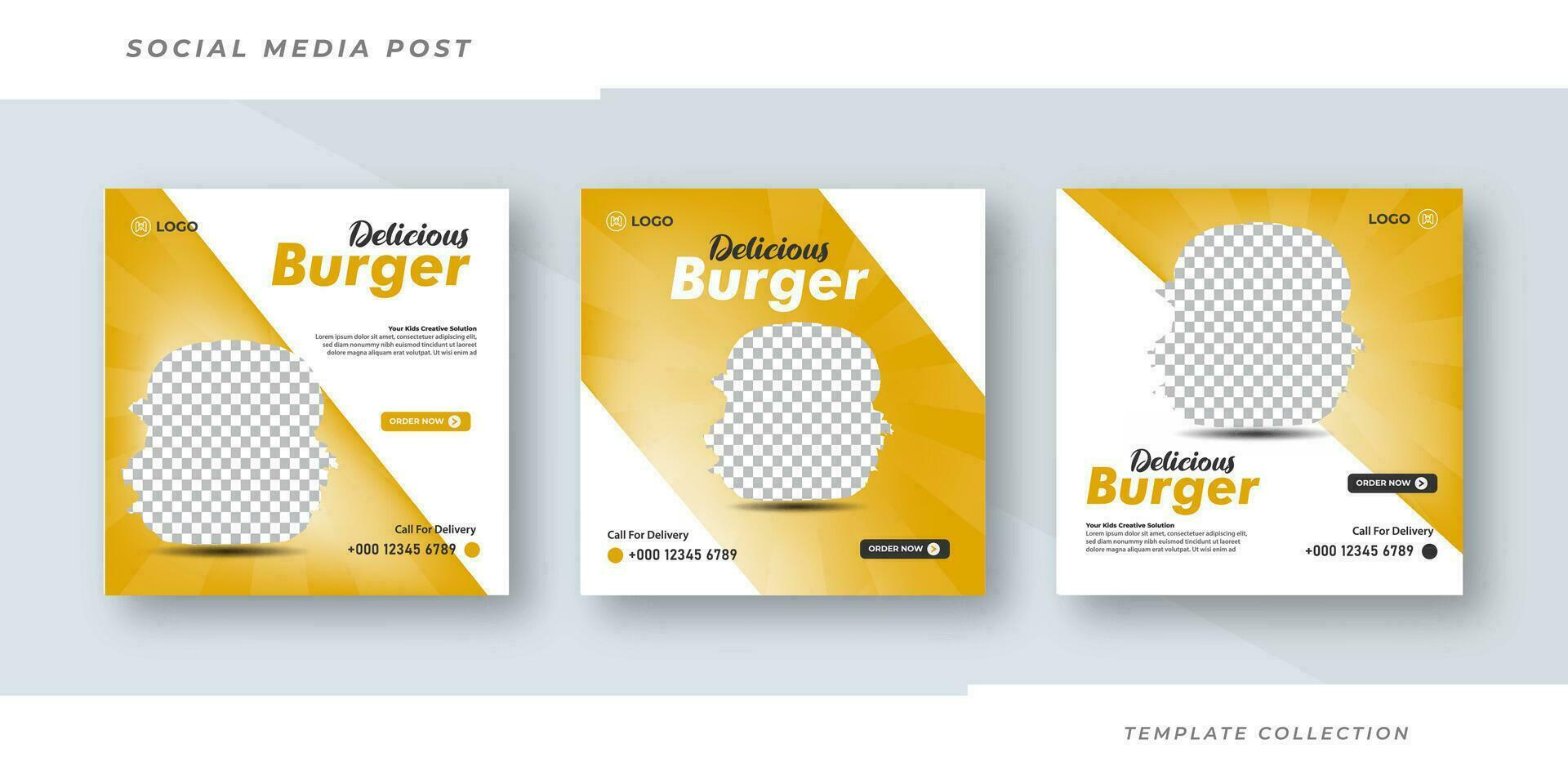 Burger menu banner social media post template design. Suitable for Social Media Post Restaurant menu banner social media post. Pro Vector