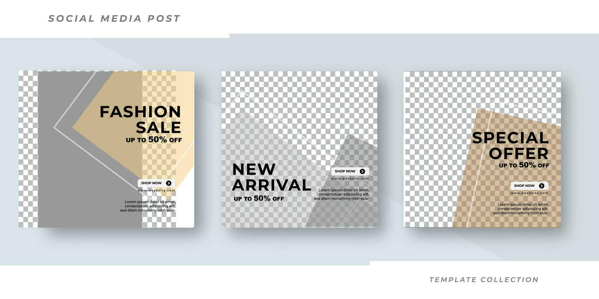 Set of three fashion sale post template, sale social media pack template Pro Vector