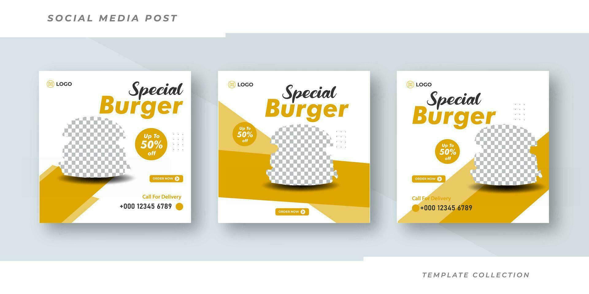 Special Burger menu banner social media post template design. Suitable for Social Media Post Restaurant menu banner social media post. Pro Vector