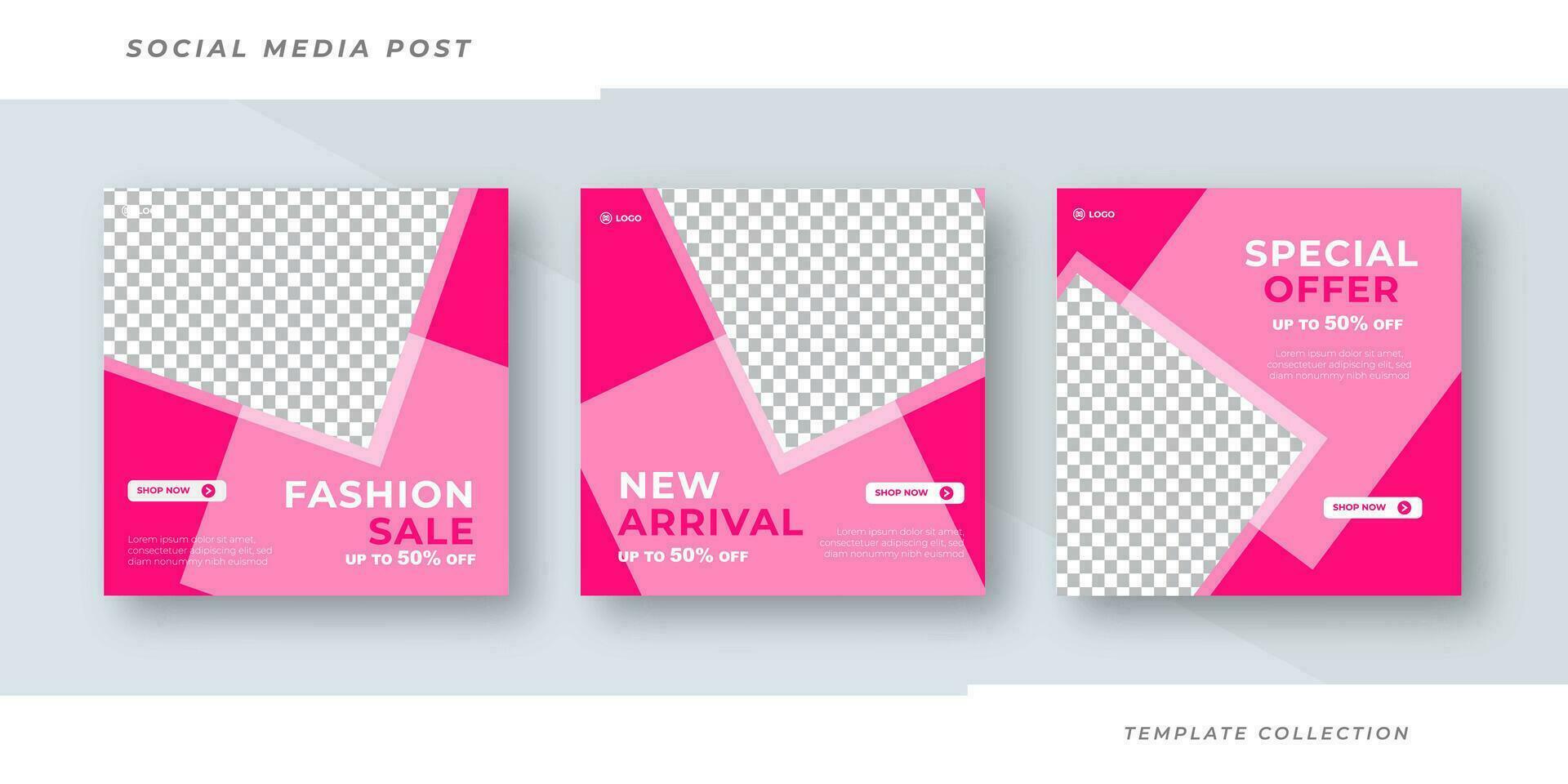 Set of three fashion sale post template, sale social media pack template Pro Vector