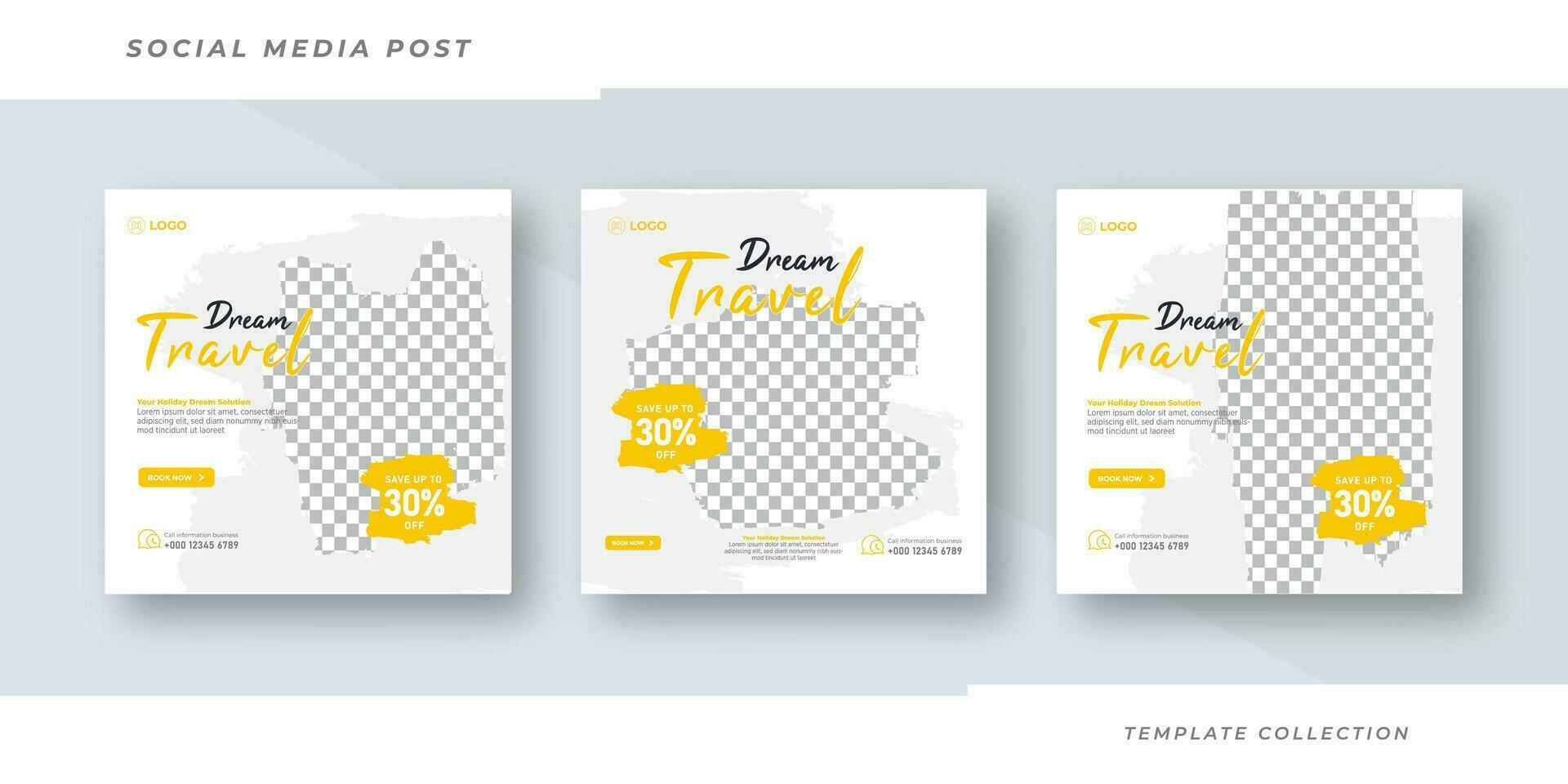 Dream Travel flyer or poster for traveling agency business offer promotion. Holiday and tour advertisement banner design. Pro Vector