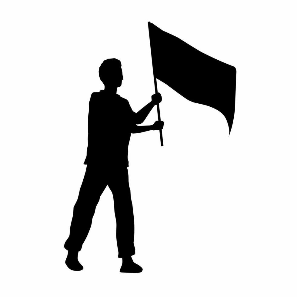 Man holding flag vector illustration. People holding flag graphic resources for icon, symbol, or sign. Man holding flag silhouette for freedom, independence or patriotism