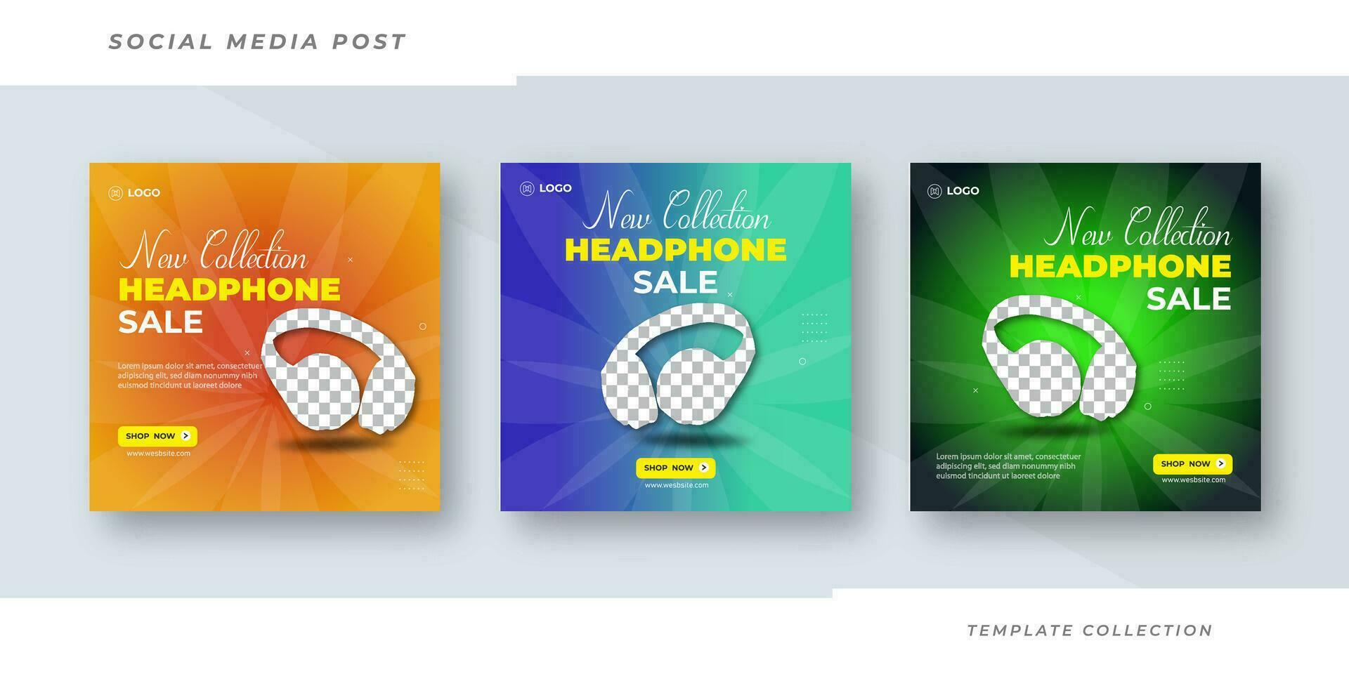 Set of editable square banner templates, Headphone sale social media post banner flyer template Pro Vector