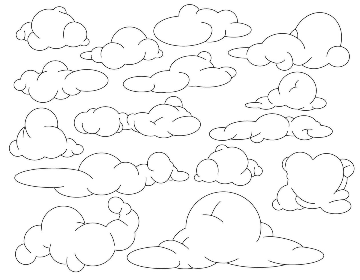 Set of line clouds on a transparent background, elements for design, social networks. Vector graphics