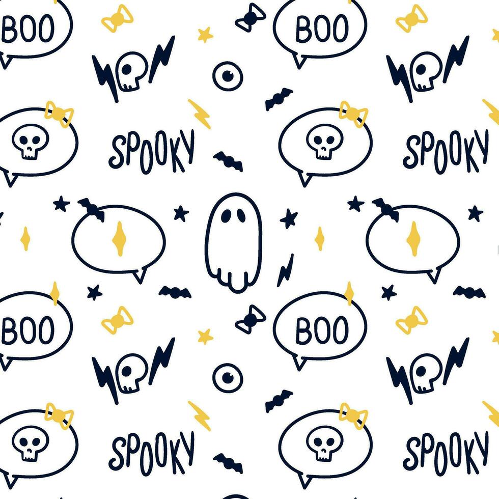 Halloween pattern, ghosts, text, bats. On a transparent background, vector design, starry sky. Printing on packaging and textiles