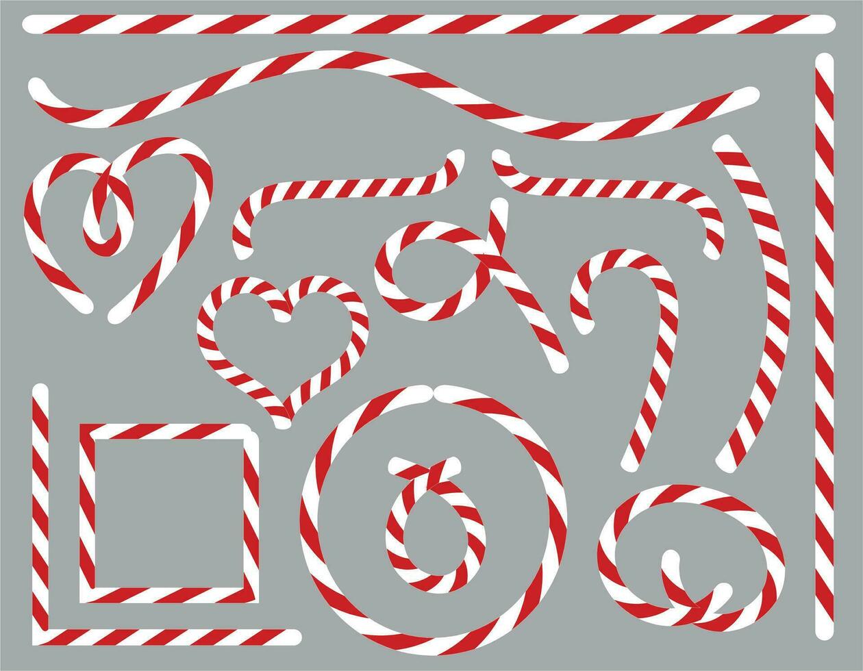 Christmas decorations from lollipops, different lines in flat style. Collection of New Year holiday elements. Christmas striped candy. vector illustration