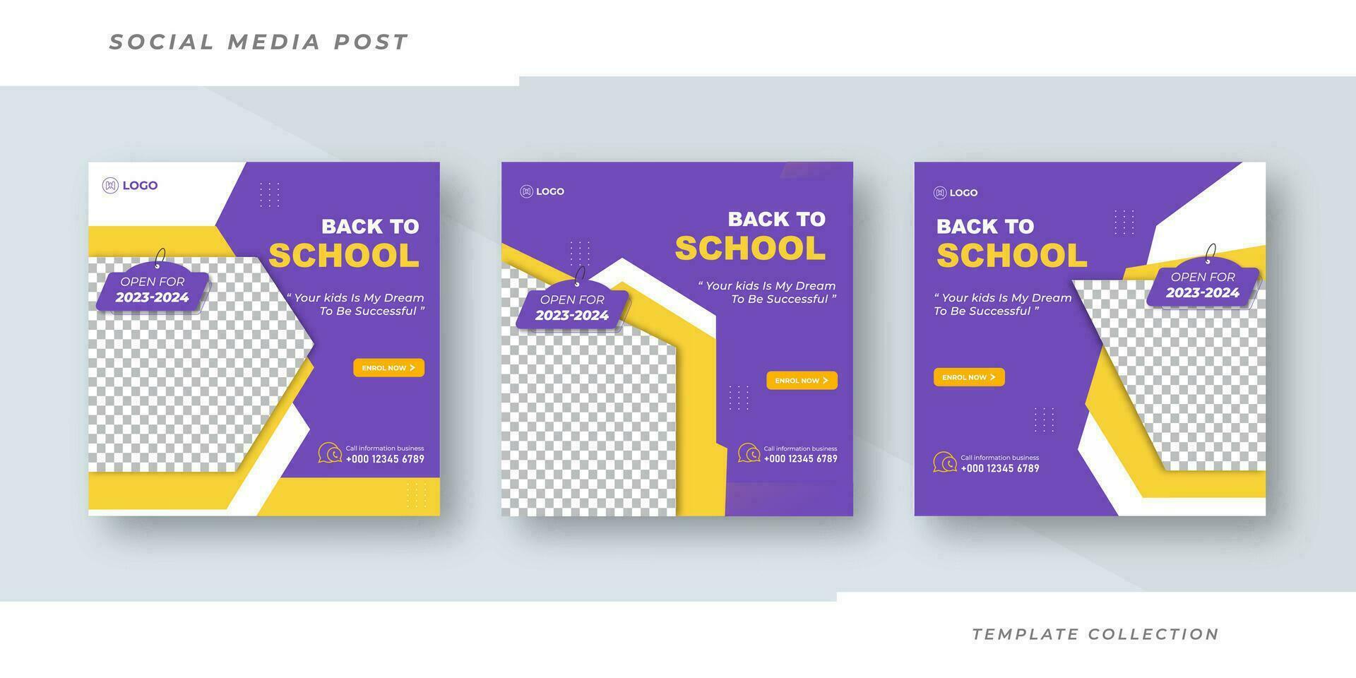 Back to school admission promotion template design, School admission social media post banner design squares background education Pro Vector