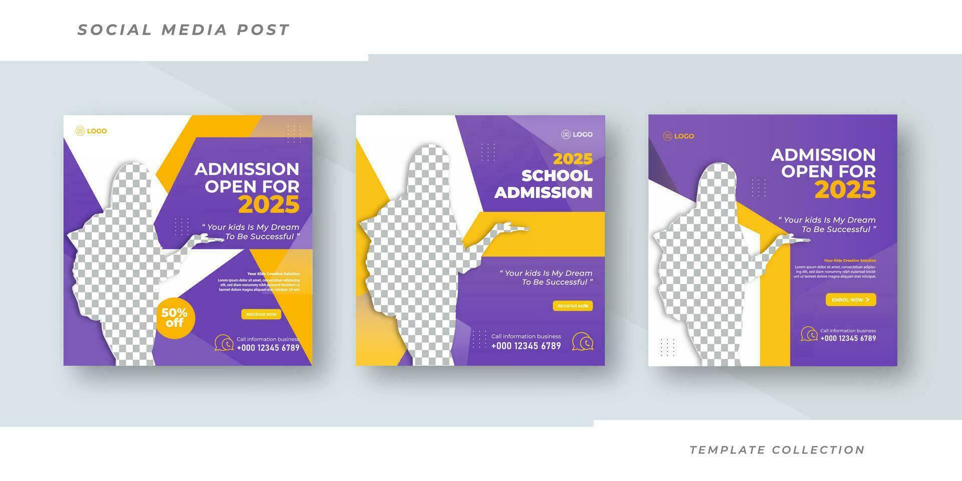 School admission social media post banner design squares background education, Back to school admission promotion template design Pro vector