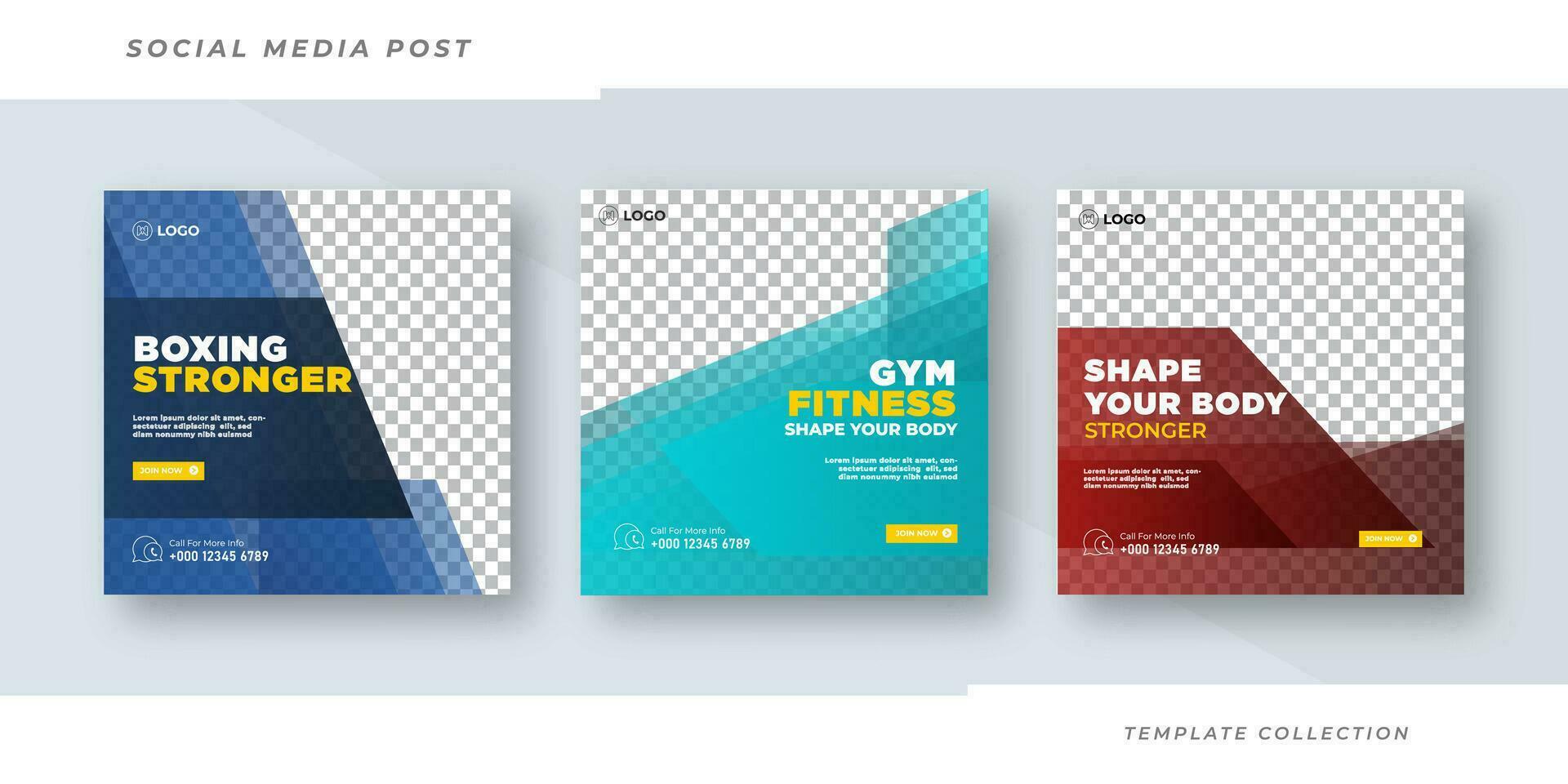Boxing stronger Fitness training gym banner template, gym, Workout, fitness and Sports social media post banner, fitness gym social media post banner Pro Vector