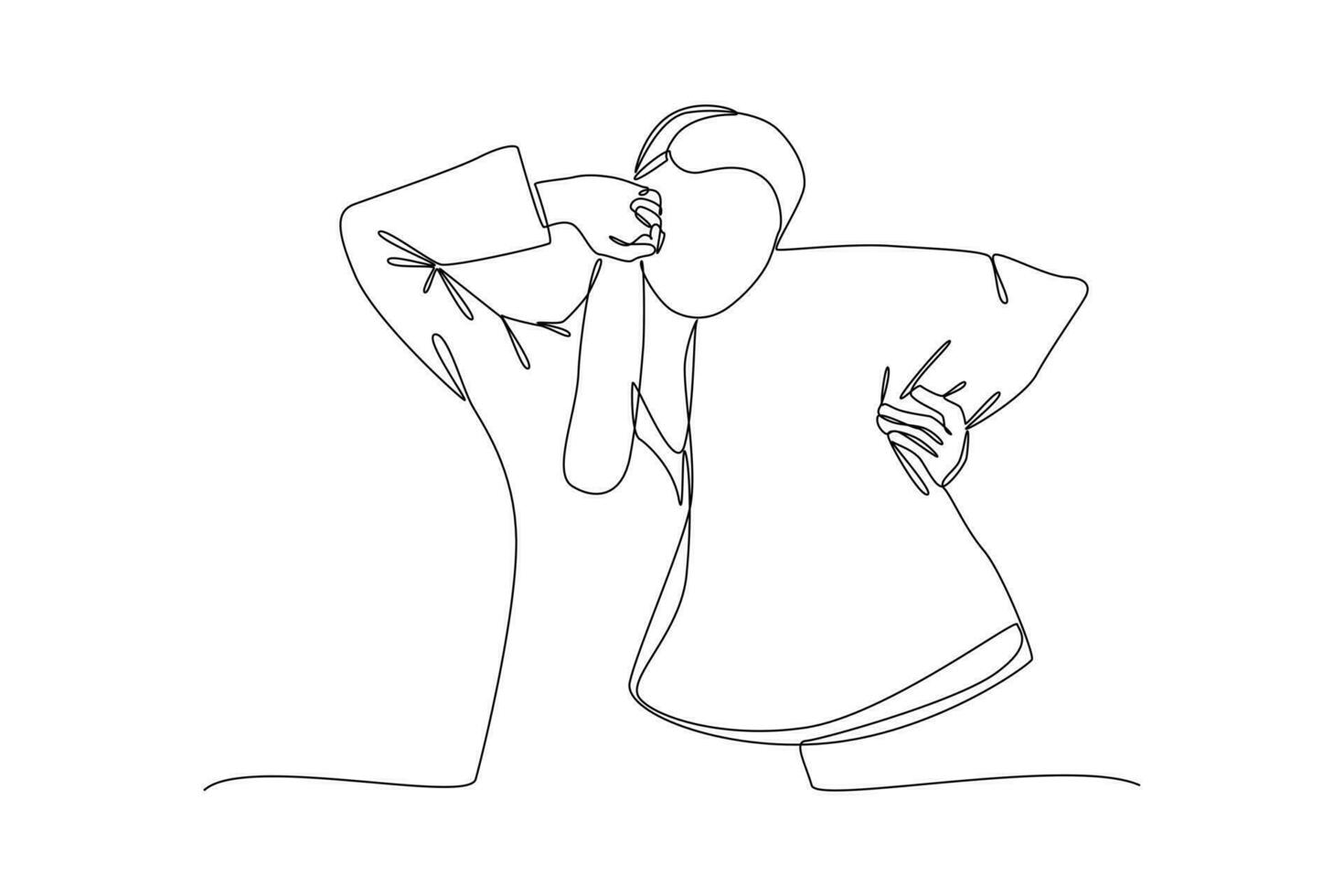 One continuous line drawing of Happy people lying with pillows. Deep dream and bedtime concept. Doodle vector illustration in simple linear style.