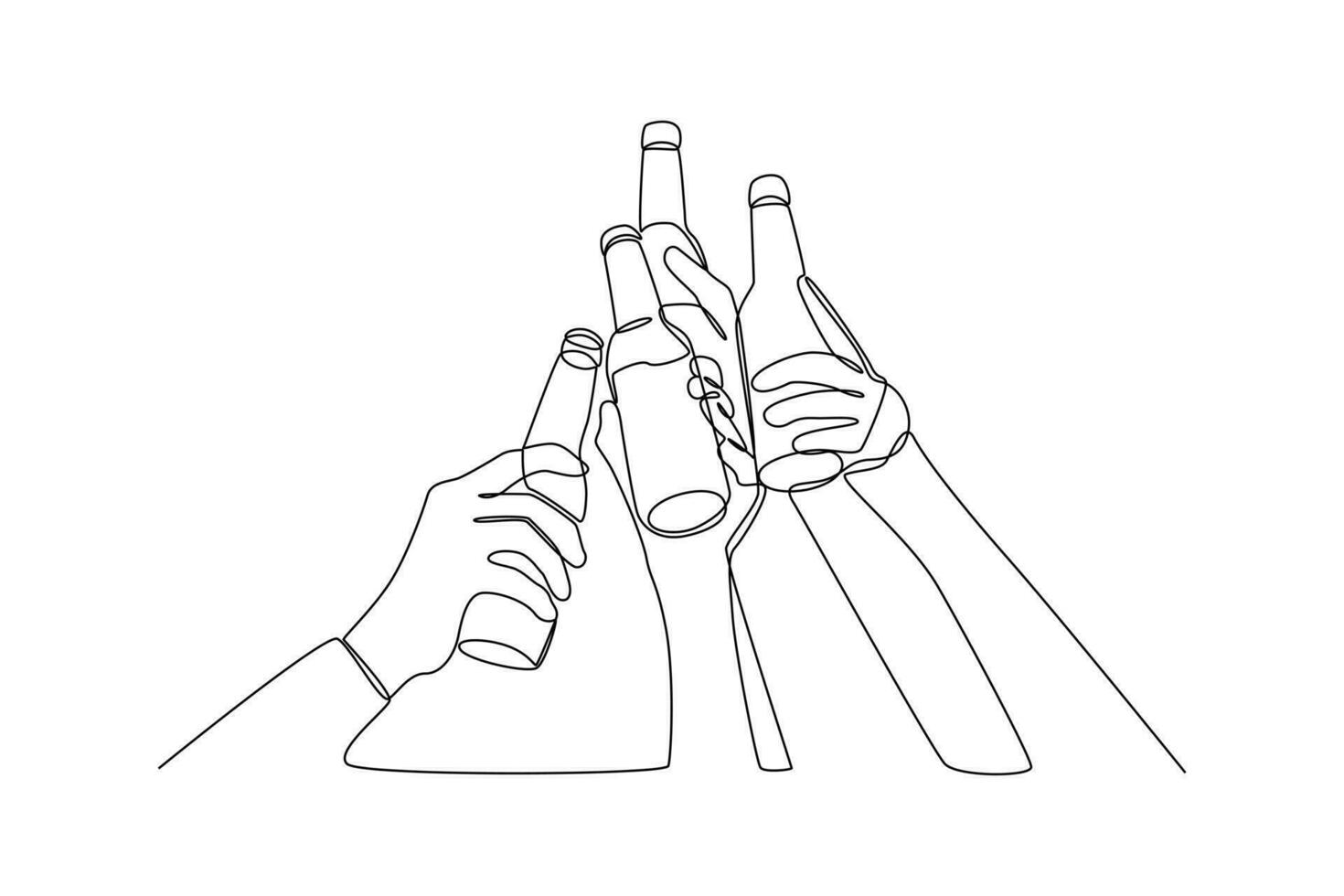 One continuous line drawing of Happy people clinking glasses and drinking at celebratory party. Friends concept. Doodle vector illustration in simple linear style.