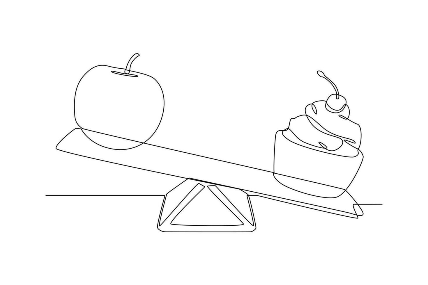 continuo uno línea dibujo sano vs insalubre alimento. comida nutrición concepto. garabatear vector ilustración.