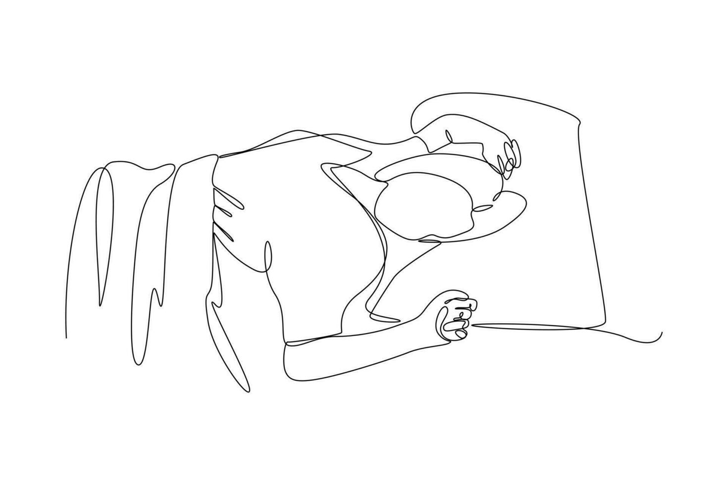 One continuous line drawing of Happy people lying with pillows. Deep dream and bedtime concept. Doodle vector illustration in simple linear style.