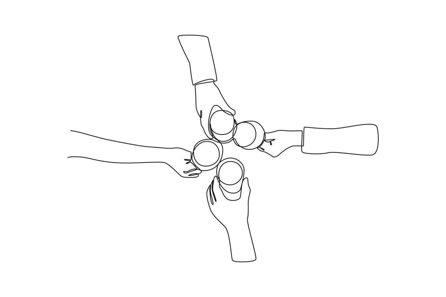 One continuous line drawing of Happy people clinking glasses and drinking at celebratory party. Friends concept. Doodle vector illustration in simple linear style.