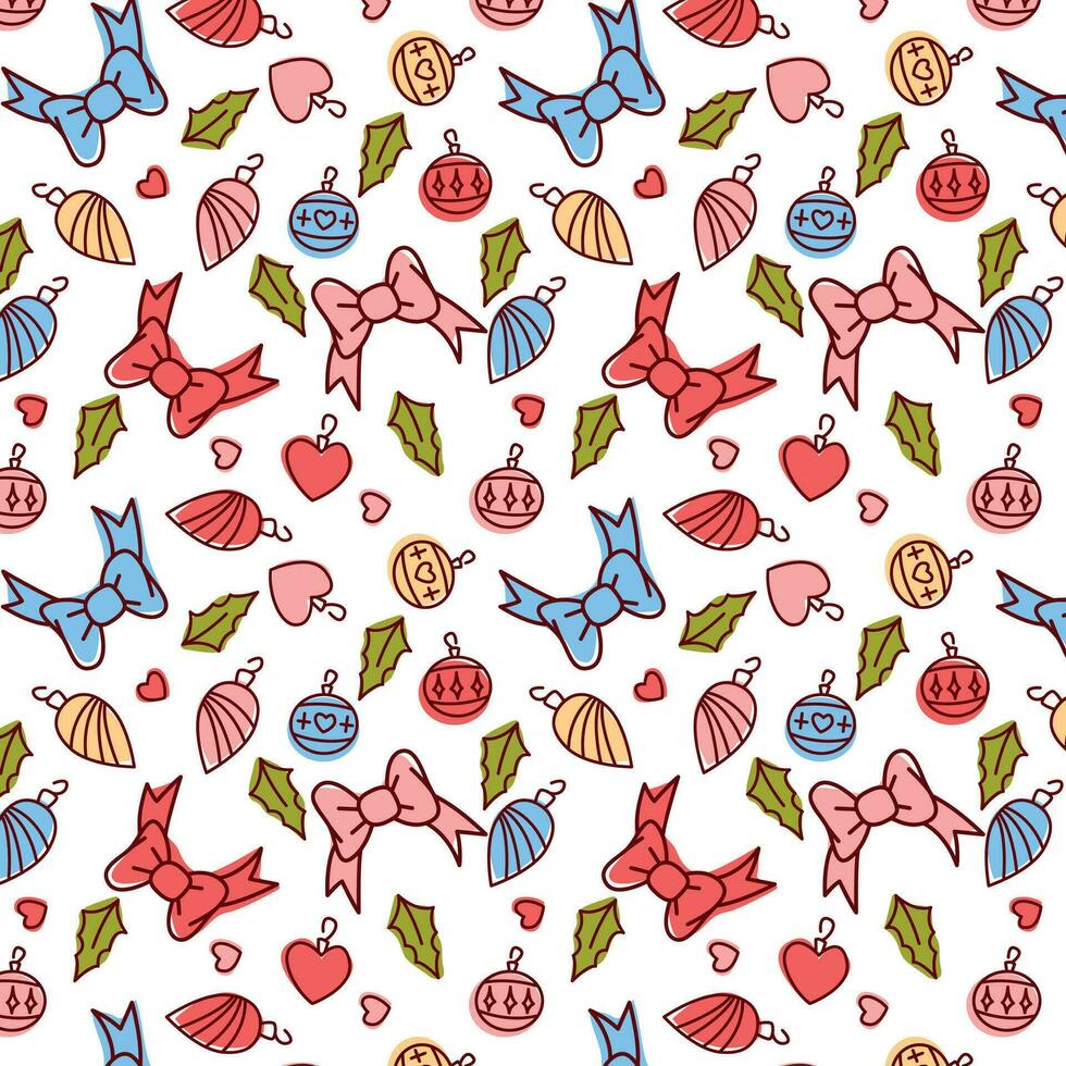 Seamless New Year's bow pattern. Christmas pattern for New Year and Christmas. Doodle line style vector
