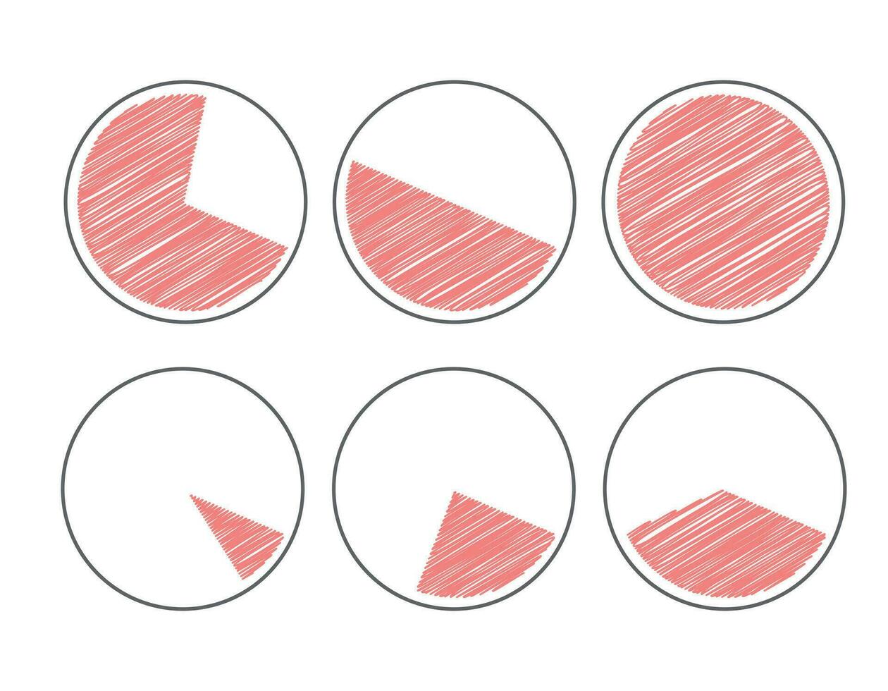 Set of round charts in doodle style. Hand drawn. Set for infographics that can be used for reports or presentations. Vector graphics