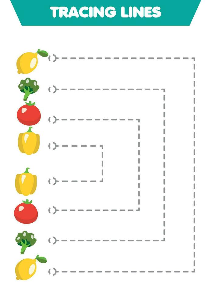 Practice of handwriting vegetables. Drawing lines for preschoolers. vector