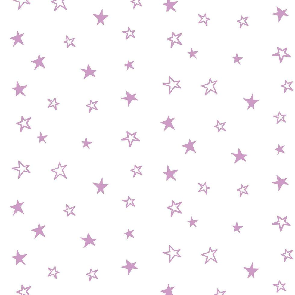 estrellado sin costura modelo. rosado estrellas contorno y hueco. caótico elementos. textura de resumen geométrico forma. diseño modelo para fondo de pantalla, embalaje, textil. vector ilustración