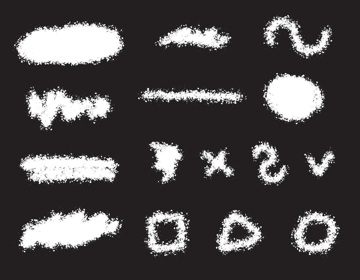 Set of white noise texture, white spray on a black background. Vector graphics, spray effect