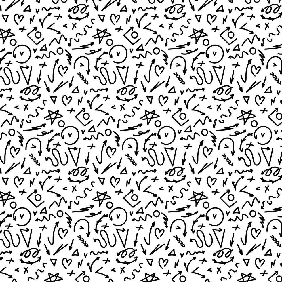 Pattern of black arrows on white background, line style seamless pattern, vector graphics