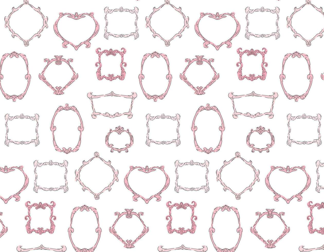 Vintage style picture frame pattern. Set of antique classic carved frames. Retro decorations for painting, photo. Flat vector illustration on white background