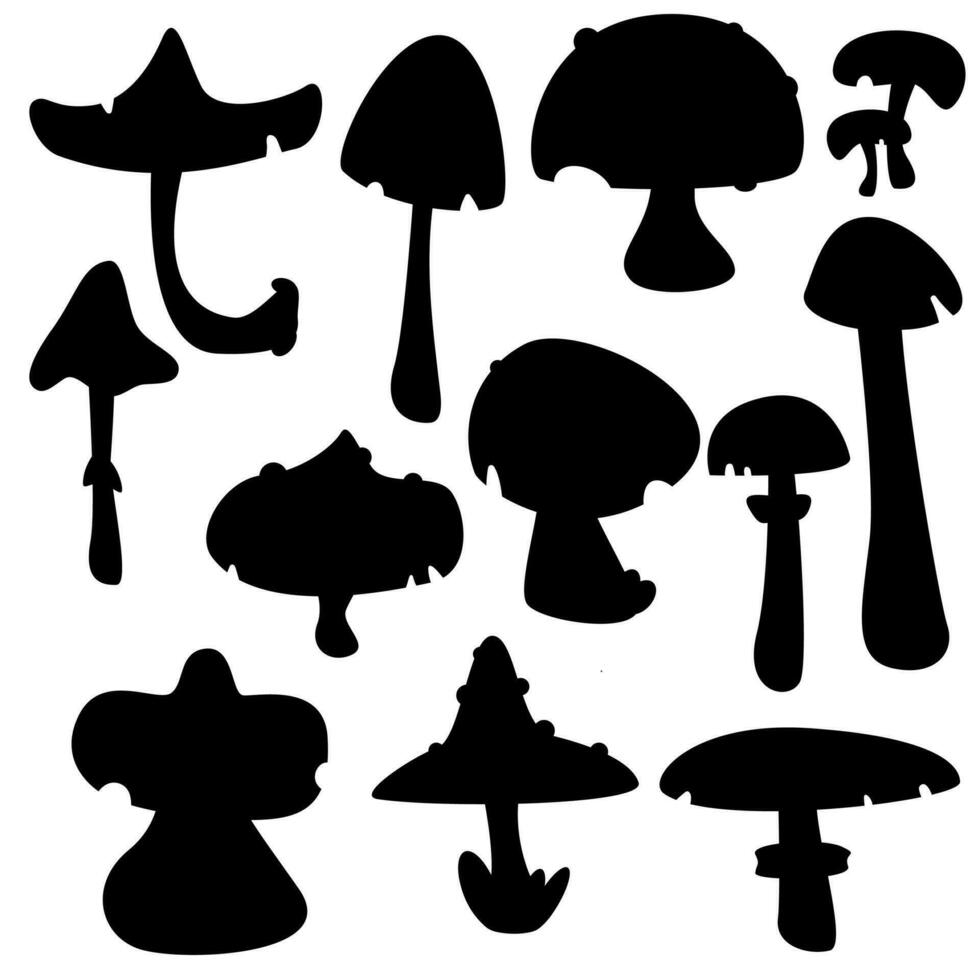 silhouette mushrooms of black color, different shapes vector