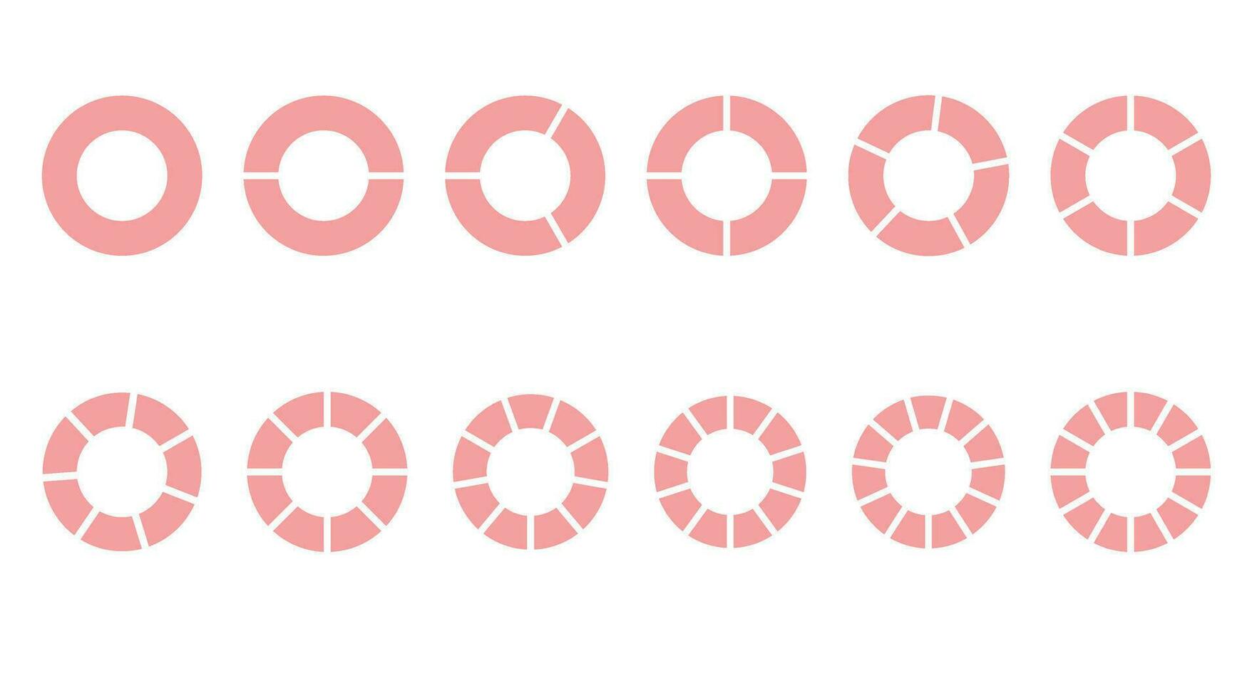 Fractions of mathematics, fractions vector round. Pink round parts. A set of small segments. Simple geometry. Vector illustration on transparent background