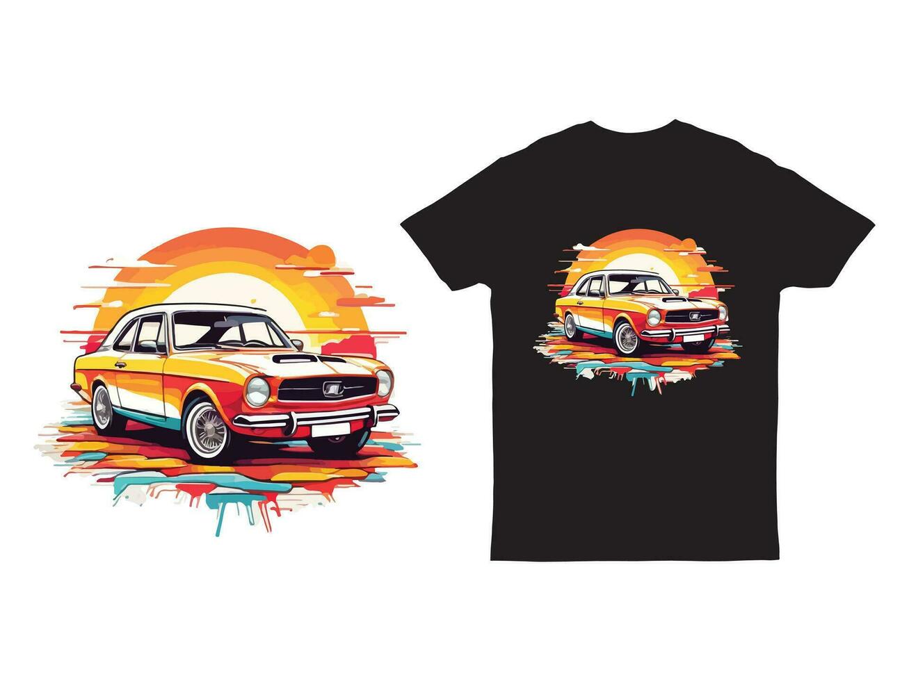 illustration of retro car vector artwork of t-shirt graphic design flat design.