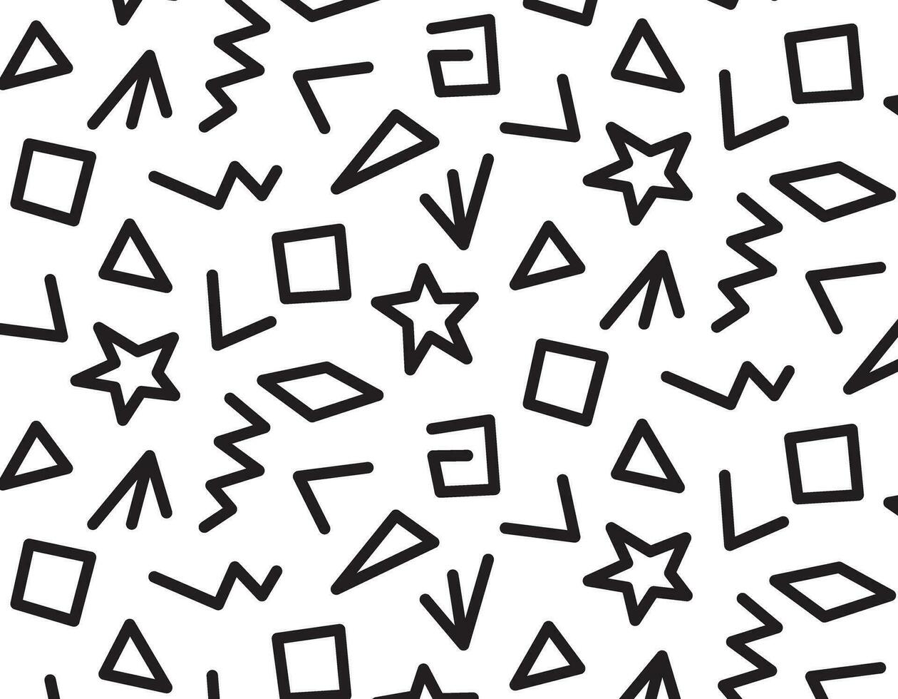 Cheerful doodle black lines shapes without seams. Abstract design, creative thinking, minimalist design. Simple children's wallpaper print with doodles, vector