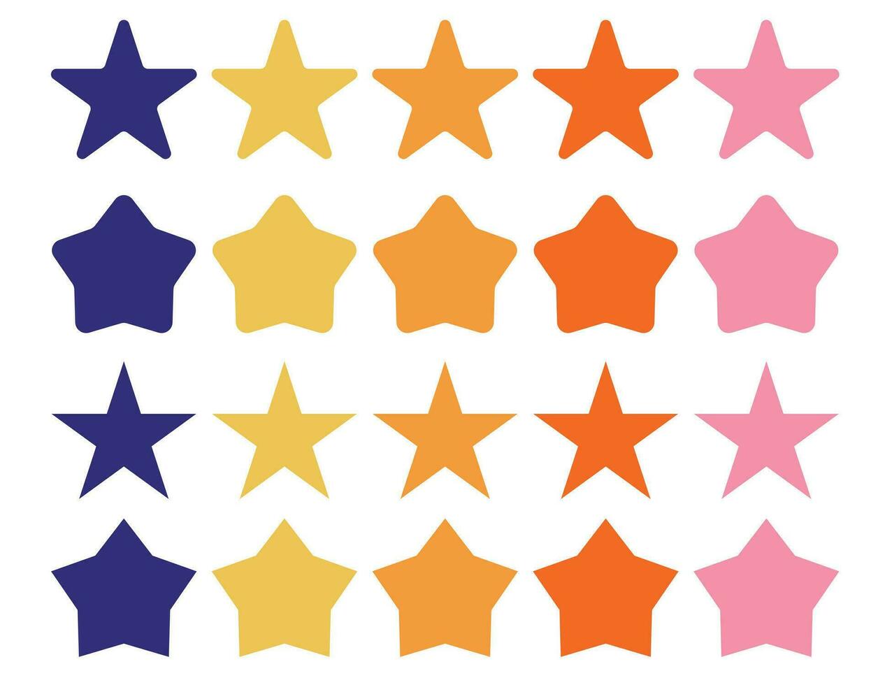 Set of stars of different shapes, flat design, bright colors vector