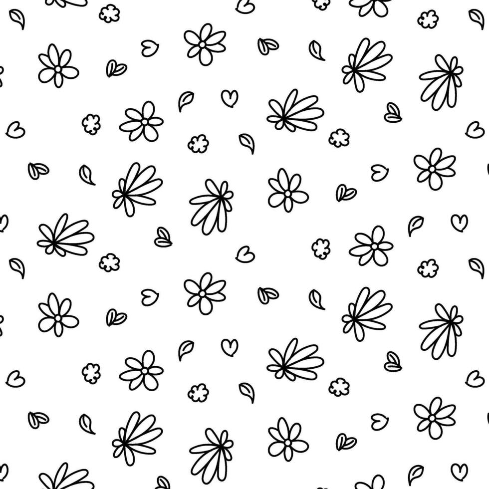 Flowers and elements doodle pattern, on a transparent background, vector, for surface design vector