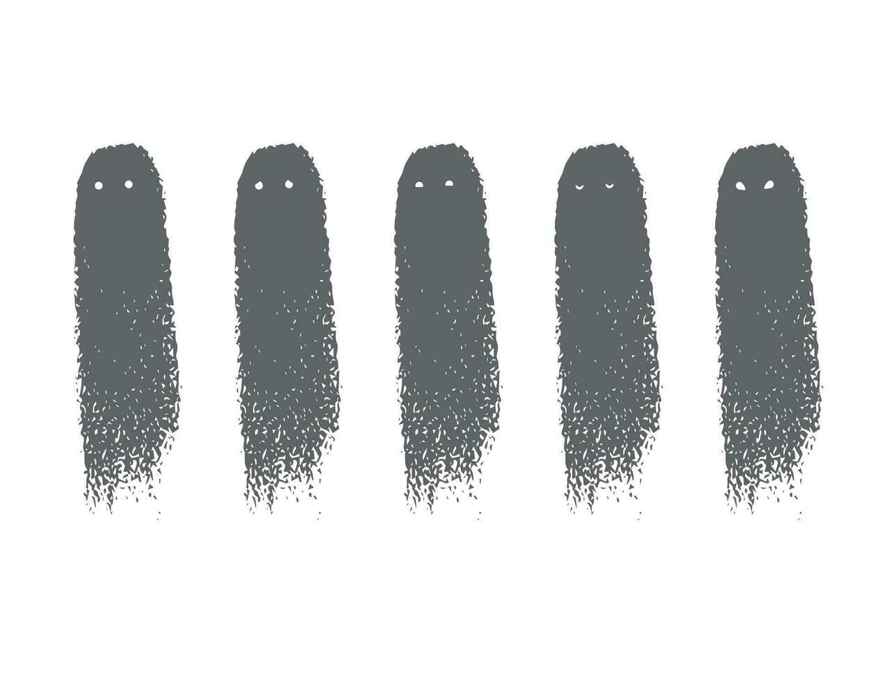 conjunto de fantasma personaje, emociones en un transparente antecedentes vector cepillo textura. vector. Víspera de Todos los Santos, horror personaje