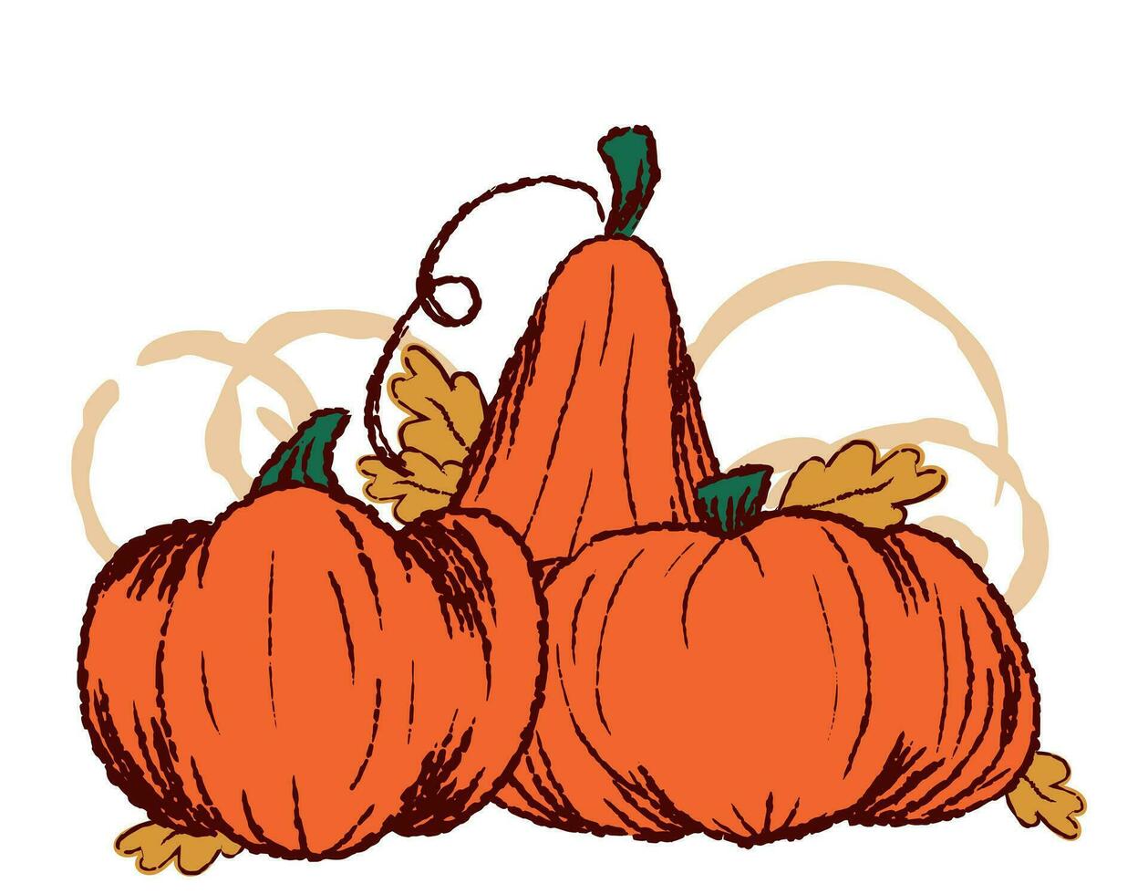 Pumpkins on a white background, autumn set, doodt style, leaves, background, vector