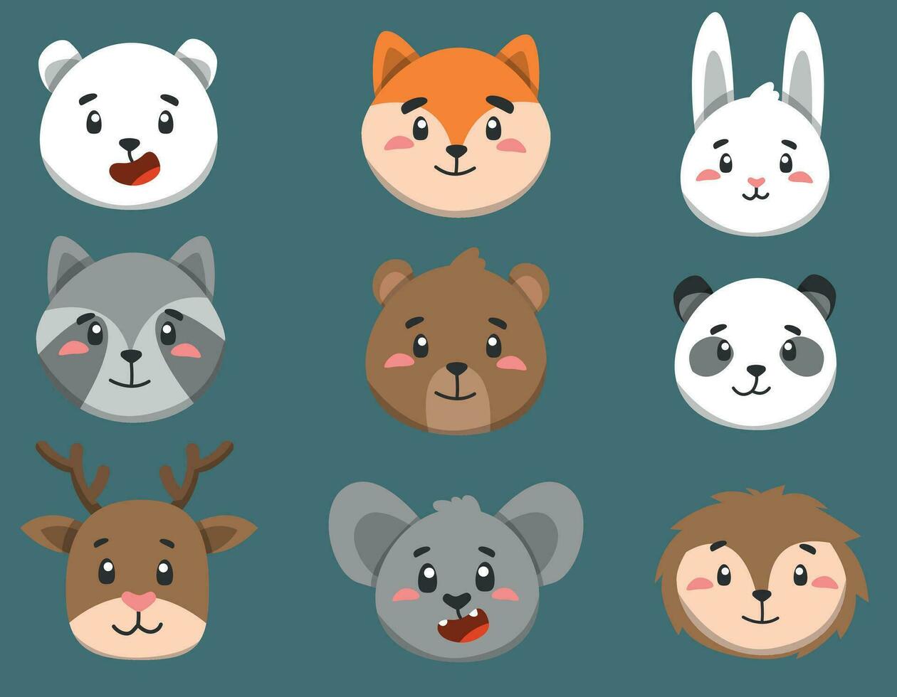conjunto de linda bosque animales caras en vector, niños caracteres para diseño vector