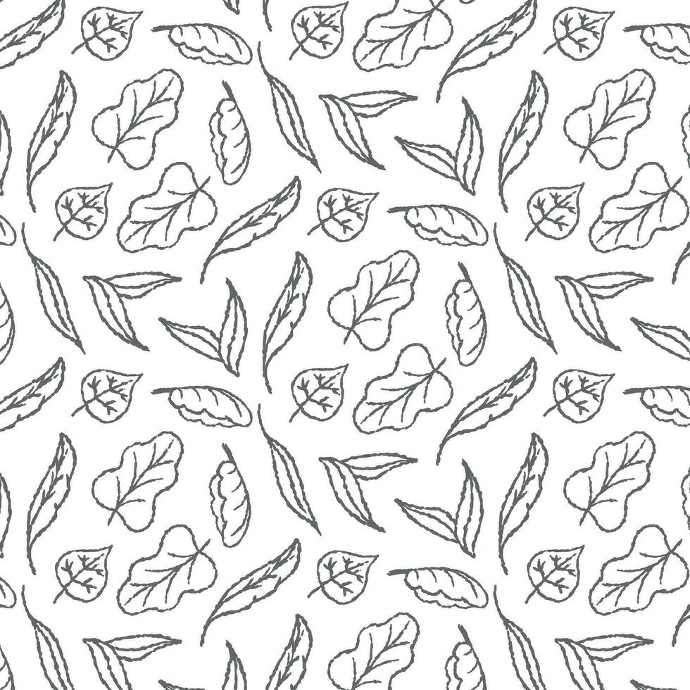 Autumn leaves doodle pattern, on transparent background, seamless vector pattern