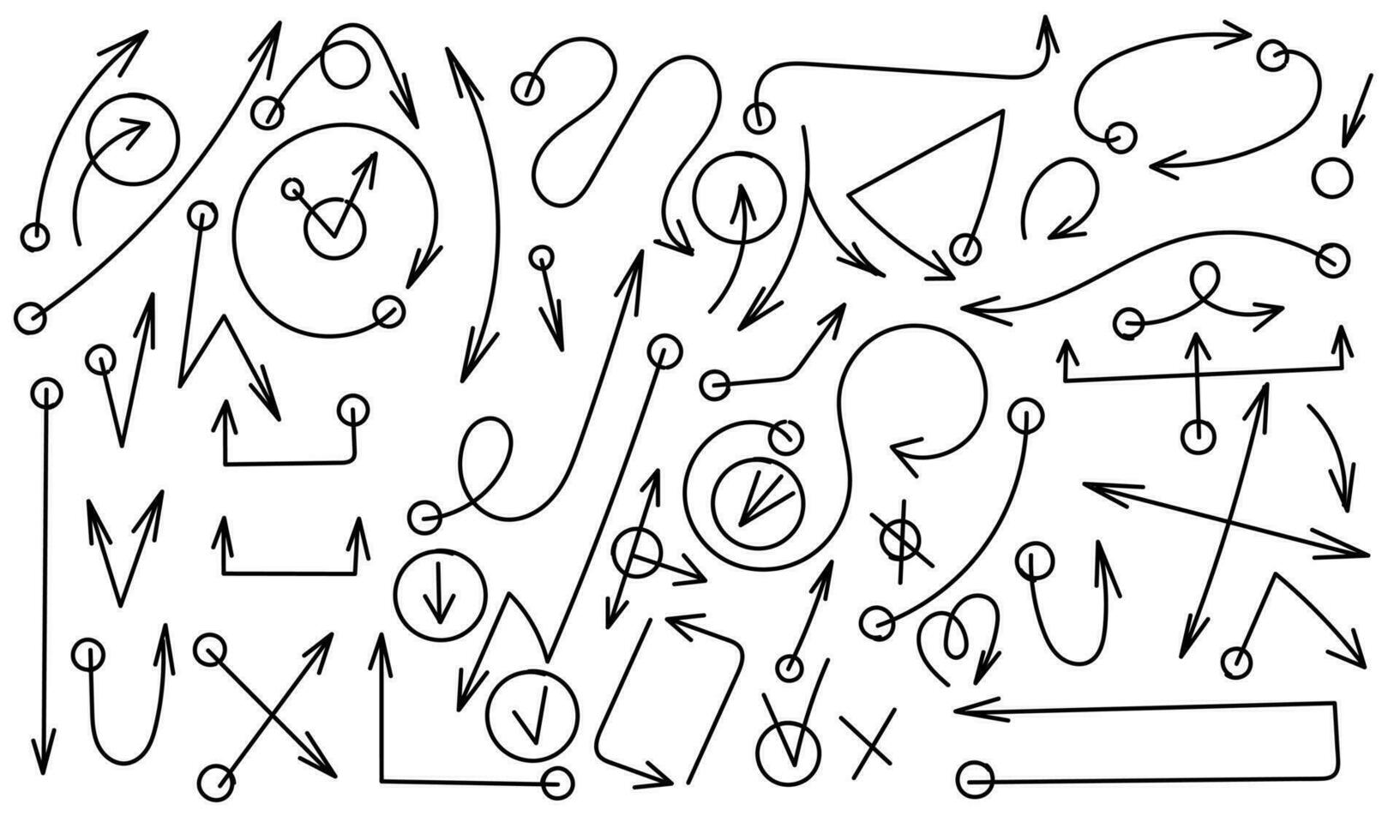 Arrow icon vector with hand drawn circles in mechanic style for design, thin arrows, chaotic sizes