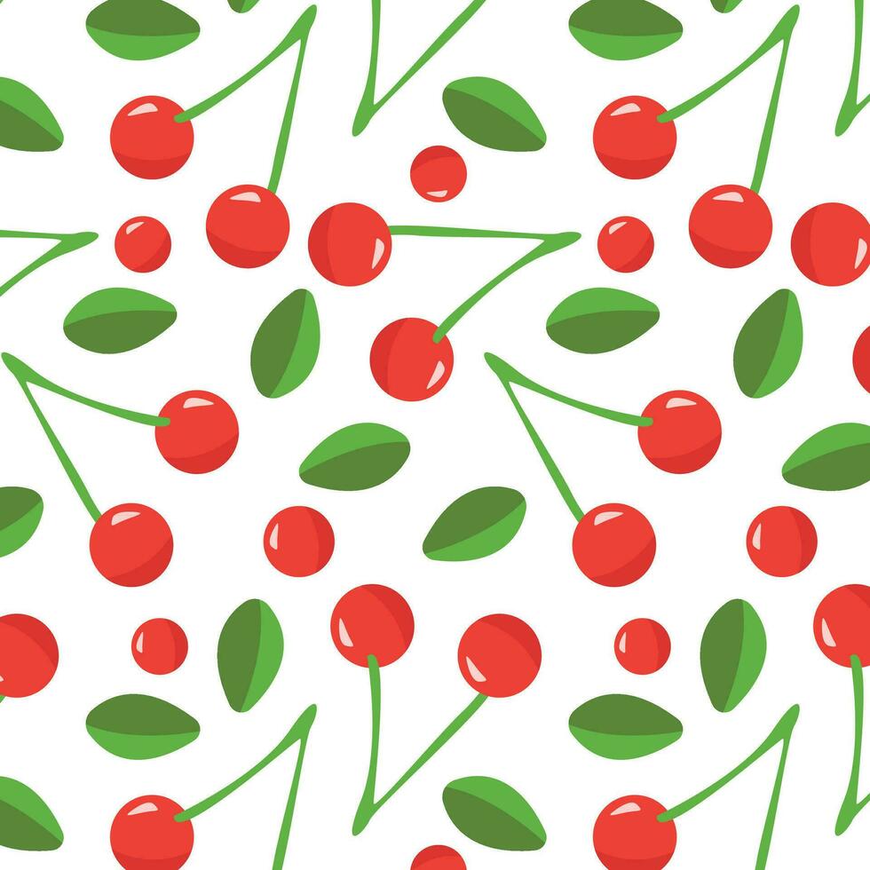 pattern cherry, berry on a transparent background in the style of flat vector graphics, lemon and green leaves