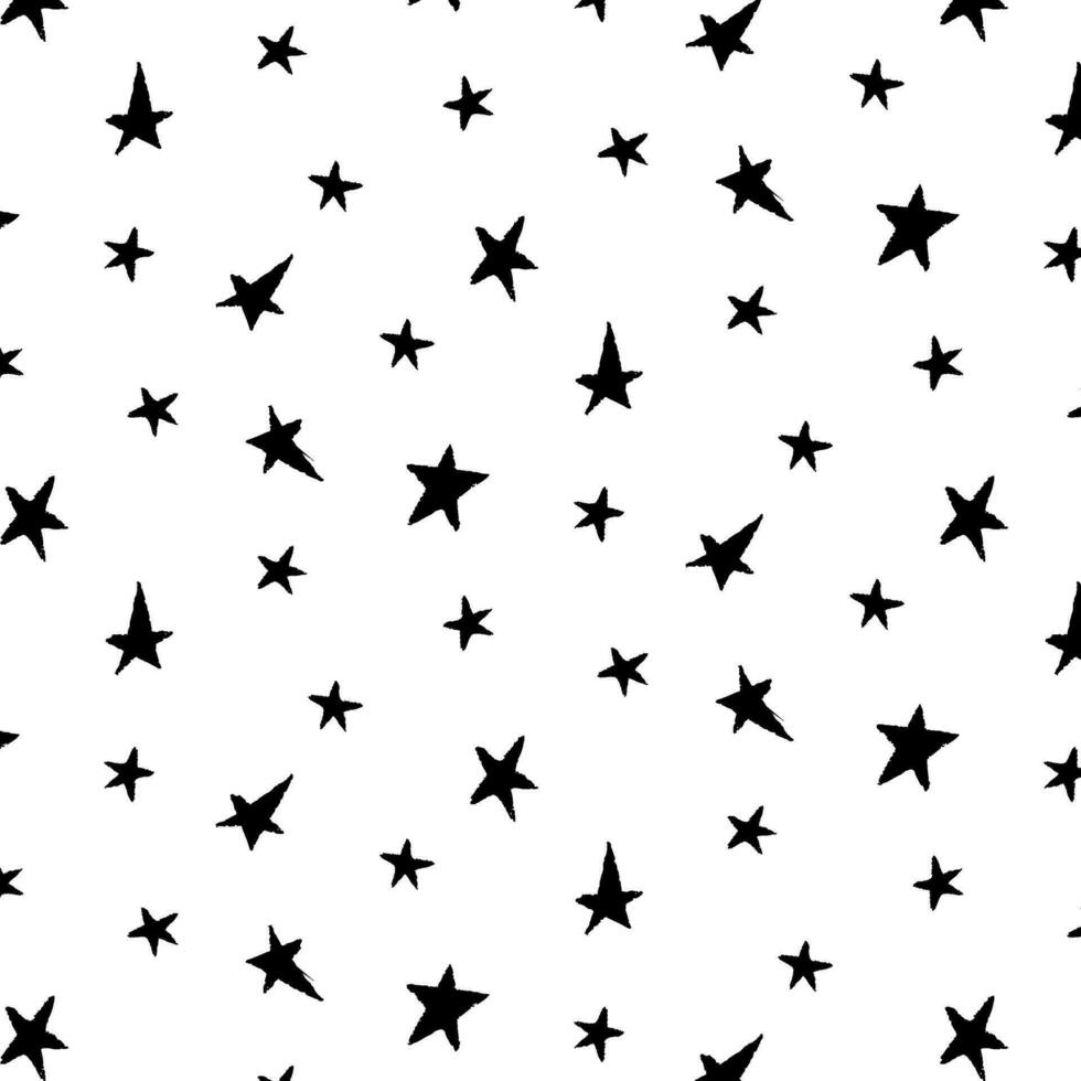 Pattern of black stars on a transparent background, seamless print for textiles and design. Wind painted with a brush vector