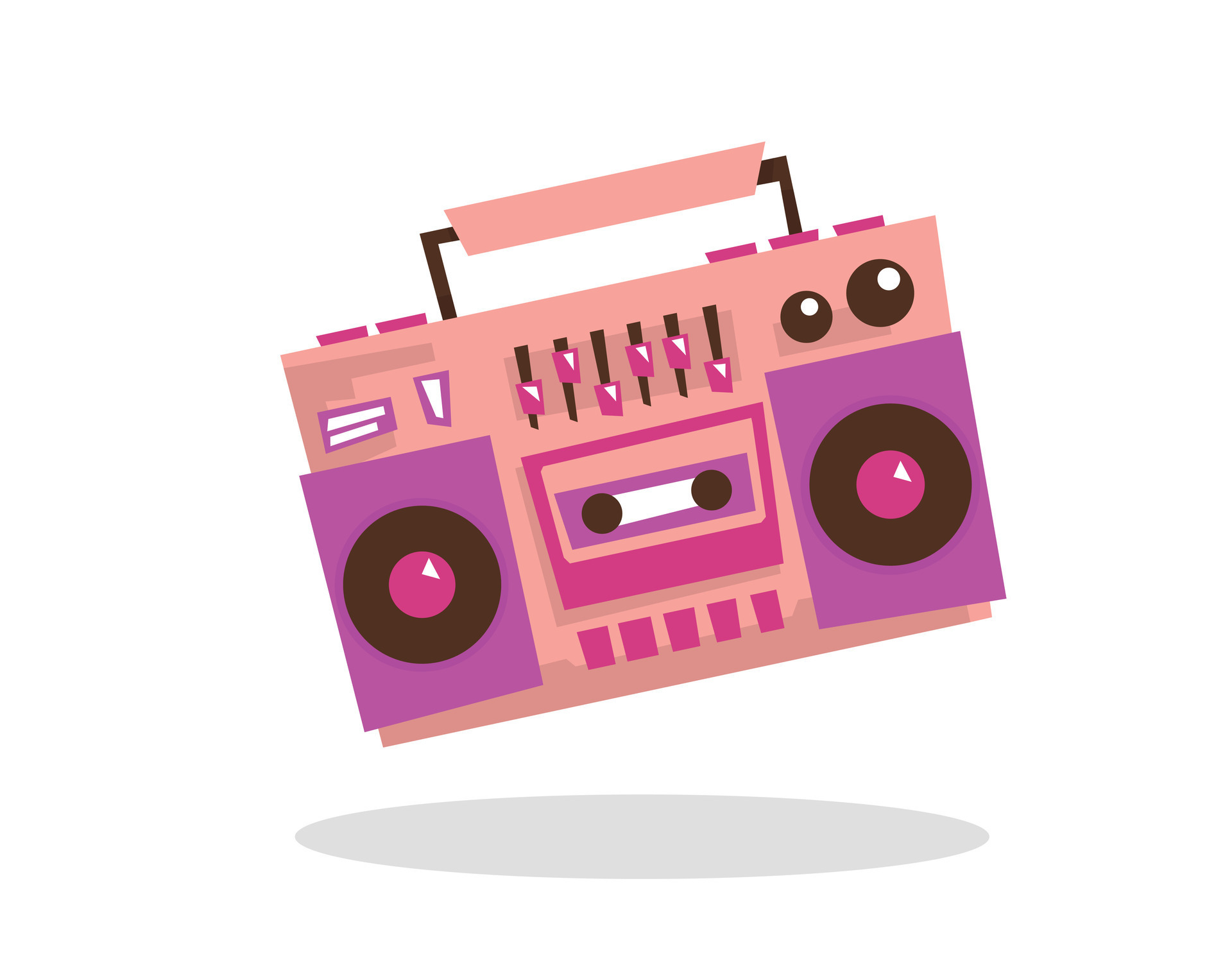 tape recorder pink in flat style, 80 90 years, vector graphics, icon