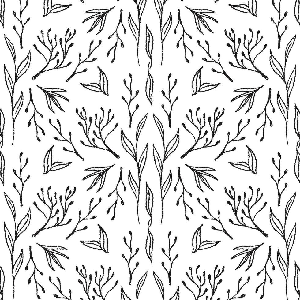 Autumn leaves and branches doodle pattern, on transparent background, seamless vector pattern, waiting for packaging and textile design
