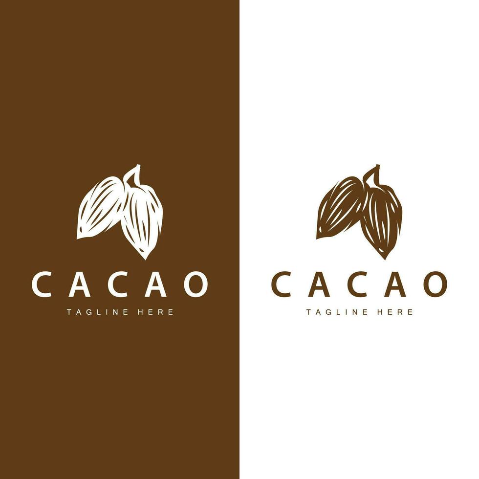 Chocolate Bean Logo, chocolate plant design with simple seed leaf and stem concept, for business branding vector