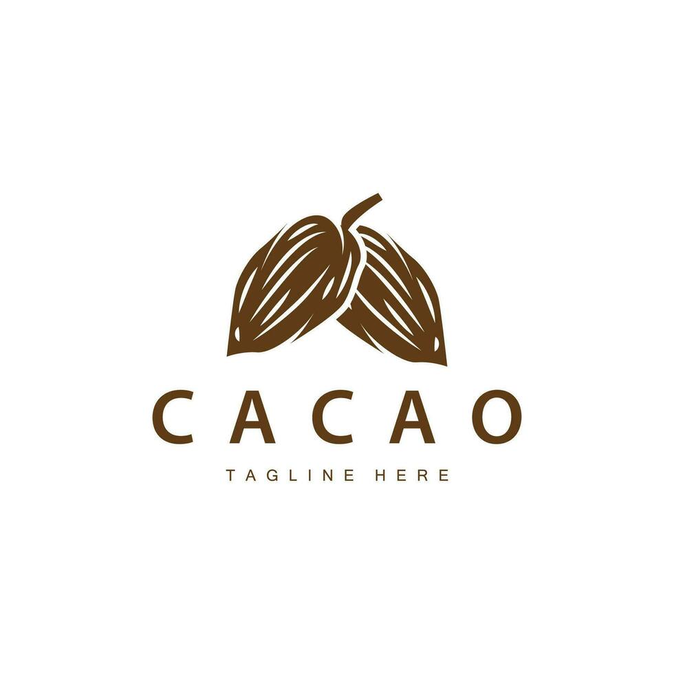 Chocolate Bean Logo, chocolate plant design with simple seed leaf and stem concept, for business branding vector