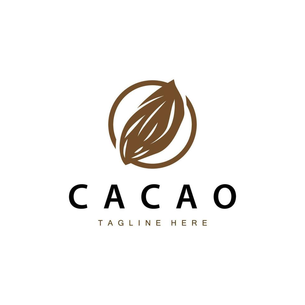 chocolate frijol logo, chocolate planta diseño con sencillo semilla hoja y vástago concepto, para negocio marca vector