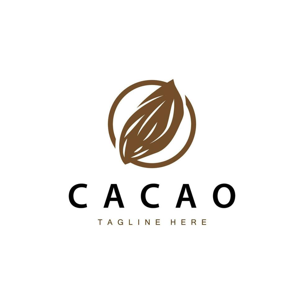 Chocolate Bean Logo, chocolate plant design with simple seed leaf and stem concept, for business branding vector