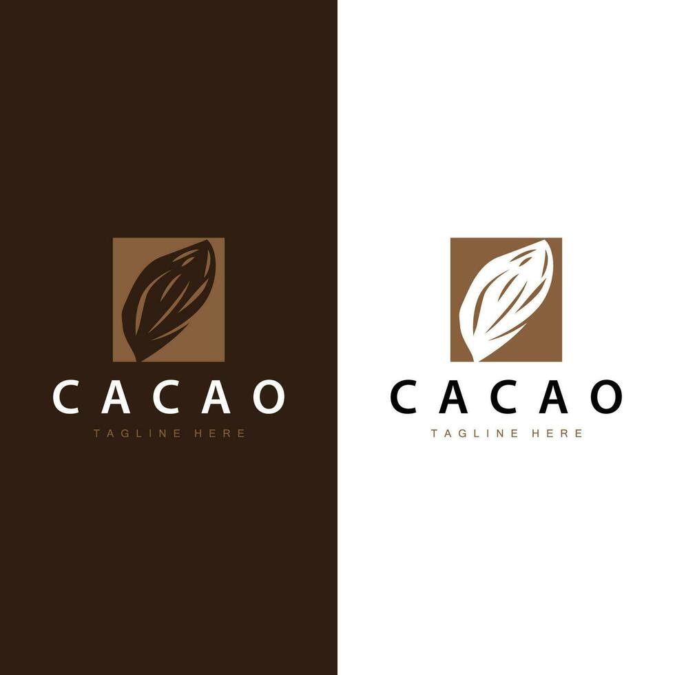 Chocolate Bean Logo, chocolate plant design with simple seed leaf and stem concept, for business branding vector